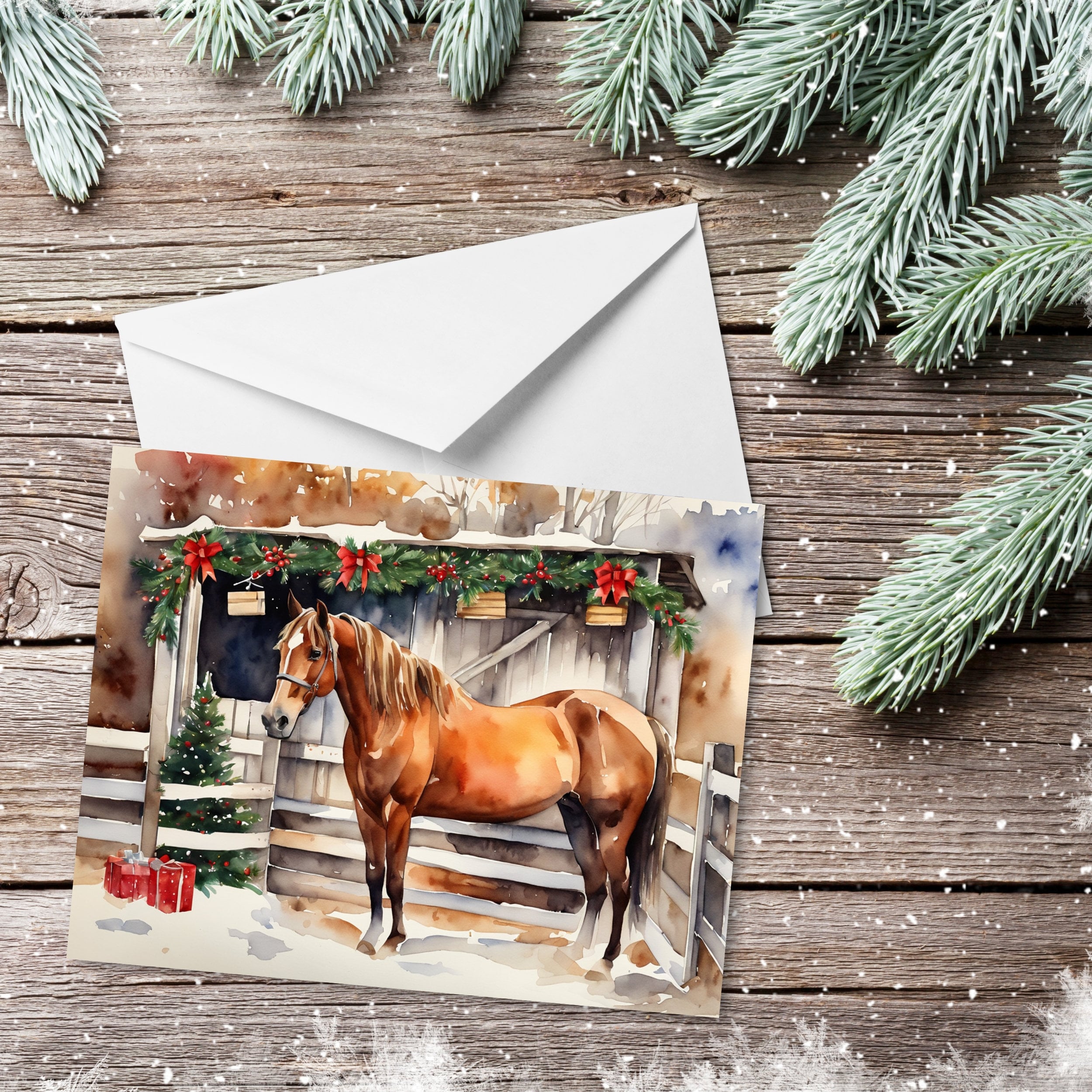 Equine Elegance Christmas Cards, A Set of 5 Beautiful Watercolor-style ...