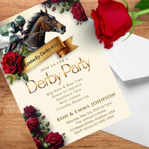 Invitación personalizada para fiesta Derby 151/Invitaciones para fiesta Derby de Kentucky, diseño elegante en marfil y dorado, paquetes de 10, 30, 50