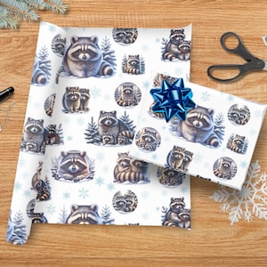 Carta da regalo a forma di procione, rotolo di carta da regalo a forma di procione per le vacanze di Natale, design ispirato alla natura, carta da regalo stagionale, carta invernale