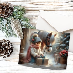 Bezaubernde Weihnachtskarten mit Pferdemotiven, kleine Mädchen und Pferde bei Weihnachtsgrüßen (5er-Pack)