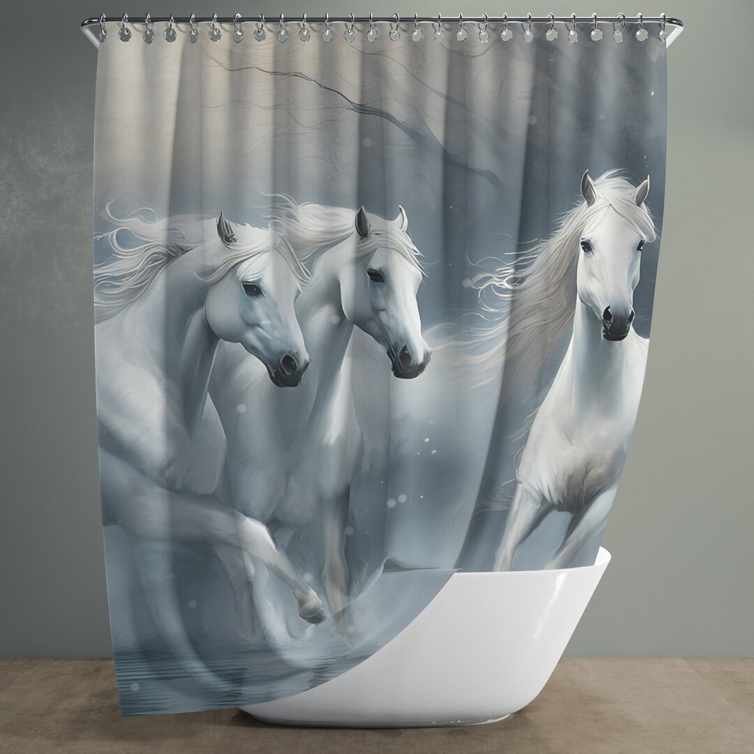 Elegant Equine Winter Shower Curtain Snowy White Horses Etsy
