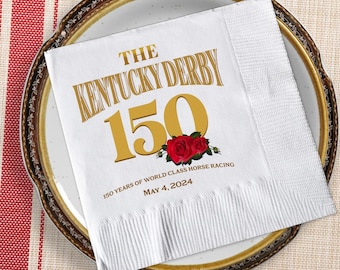 Kenucky Derby #150 Party Napkins - Kentucky Derby 150  - White Paper Coined Napkins - Derby Party Supplies