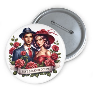 Kentucky Derby Party-Preis: Best Dressed Couple-Button - Stabiler Metall-Pin, 3 Größen, Sicherheitsnadel-Rückseite
