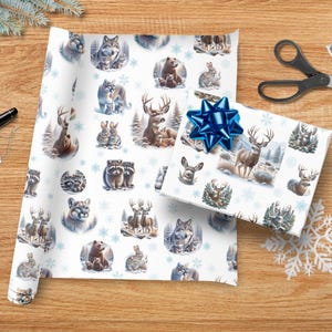 Wildlife Wrapping Paper, Wildlife Gift Wrap Roll for Christmas Holiday,  Nature Inspired Design, Seasonal Gift Wrap, Winter Paper