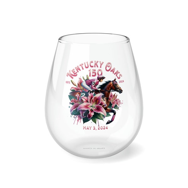 Kentucky Oaks 150th Anniversary Stemless Wine Glass | Kentucky Oaks #150 Commemorative Stemless Wine Glass, 11.75oz