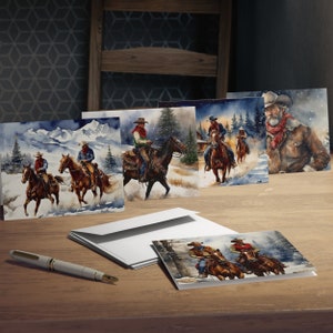 Cartes de Noël de cow-boy, motifs western, cartes de vœux de cow-boy, voeux de Noël de cow-boy (lot de 5)