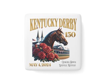 Kentucky Derby #150 Porcelain Magnet, Derby Party Supplies, Square Kentucky Derby Refridgerator Magnet
