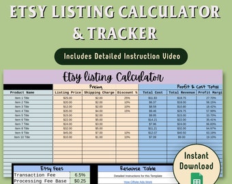 Calculadora de Lucros do Etsy: Planilha para Pequenas Empresas (Download Digital)