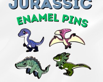 Adorable Prehistoric Hunters Dinosaur Pin Set – Velociraptor, Mosasaurus, and More Enamel Pins