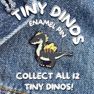 spinosaurus dinosaur hard enamel pin. collectable pins. catch all 12 cute dino creatures
