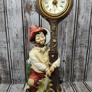 1993 Melody In Motion Willie The Golfer Handpainted Porcelin Bisque Clock New