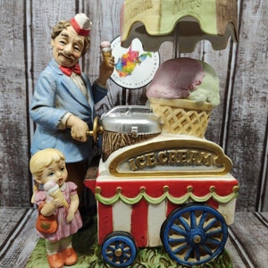 Waco Melody in Motion Ice Cream Vendor Bisque Porcelain Music Motion Working
