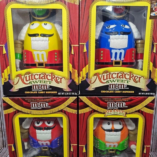 4-Official M&M Nutcrackers Sweet Candy Dispensers Orange Blue Red Yellow