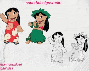 Lot svg Lilo, dessin au trait Lilo, couches Lilo, fichier coupé Lilo, contour Lilo, Lilo cricut, point png, silhouette point, point svg, peakley