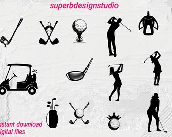 Fichiers SVG et PNG de golf en téléchargement immédiat, clipart sport, art numérique golf, fournitures de bricolage, conception de golf imprimable