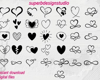 Bundle Svg coeur, coeur ouvert, svg coeur ouvert, téléchargement immédiat, boucle coeur, coeur doodle, contour coeur, fichier coupé, cricut, clipart, silhouette