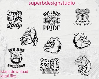 Mascotte bouledogue SVG - Png - Eps - Dxf | Bouledogue Svg | Clipart bouledogue | Tête de bouledogue | Bouledogue maman Svg | Bouledogue Png | Téléchargement instantané