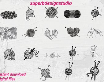 Tricot svg Crochet svg Fil svg fichiers coupés pour Cricut Silhouette Fil clipart Tricot svg bundle, Crochet aiguille clipart, Boule de fil svg