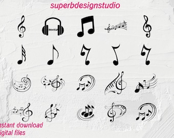 Bundle de notes de musique svg, téléchargement immédiat, clipart notes, notes de musique coupées pour Cricut, vecteur de notes de musique, silhouette, fichiers coupés