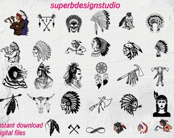 Amérindien SVG Bundle - Tribal Vector Images silhouette Clip Art - Dream Catcher SVG Files -Eps, Png DXF ClipArt