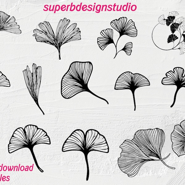 Gingko Leaf Outlines SVG,Gingko Leaves SVG,Digital Download,Gingko Leaf Clip Art,Leaves SVG,Gingko Leaf Png - Black and White Svg