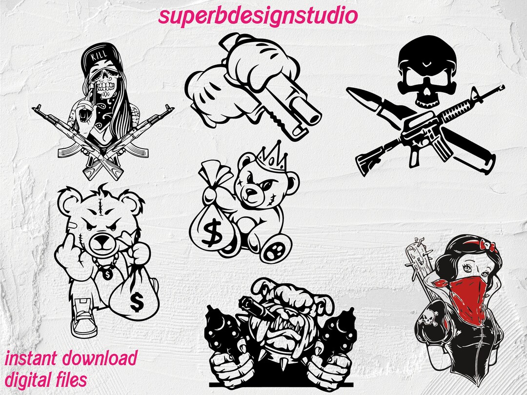 Gangster Bear Svg, Killer Bear Svg, Gangster Woman Svg, Skeleton Svg