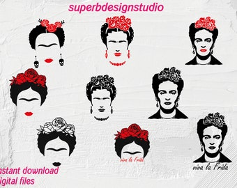 Frida Kahlo SVG Bundle, Frida Kahlo SVG, viva la frida, Kahlo Png, Téléchargement instantané, fichiers coupés, girl power frida, fleur de kahlo, ma propre muse