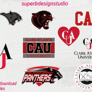 May include: A collection of digital files featuring logos and graphics for Clark Atlanta University. The logos include the university's name, mascot, and a heart with the initials "CAU".