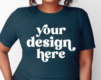 Deep Teal Bella Canvas 3001 T-Shirt Mockup | Plus Size Model XL | Minimalist Background | POD Mockup | Transparent PNG | Instant Download