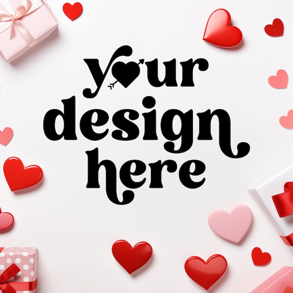 Valentine's Day Flat Lay Background Mockup | Valentine's Day Digital Paper | Holiday Backdrop & Scene Creator Cards, Digital Products