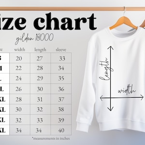 Gildan 18000 Size Chart Mockup | Gildan Crewneck Sweatshirt Size Chart Guide Template | Digital Download Size Chart | Extended Plus Sizes