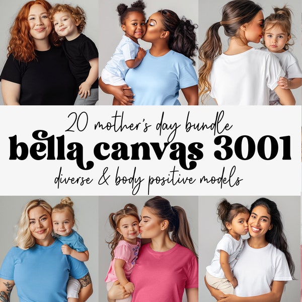 Mother's Day Bella Canvas 3001 T-Shirt Mockup Bundle | Mom & Child Group Mockups | Back T-Shirt View | Black Pink Blue | Digital Download