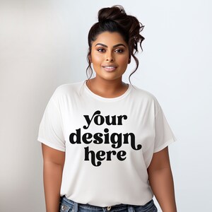 Weiß Bella Canvas 3001 T-shirt Mockup | Sauberer minimalistischer ästhetischer weißer Studiohintergrund | Plus Size Model | Sofortiger digitaler Download