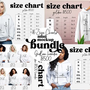 Gildan 18500 Size Chart Mockup Bundle | 4 Hoodie Size Charts | Gildan Sweatshirt Size Guide | Plus Size S-5XL | Instant Digital Download
