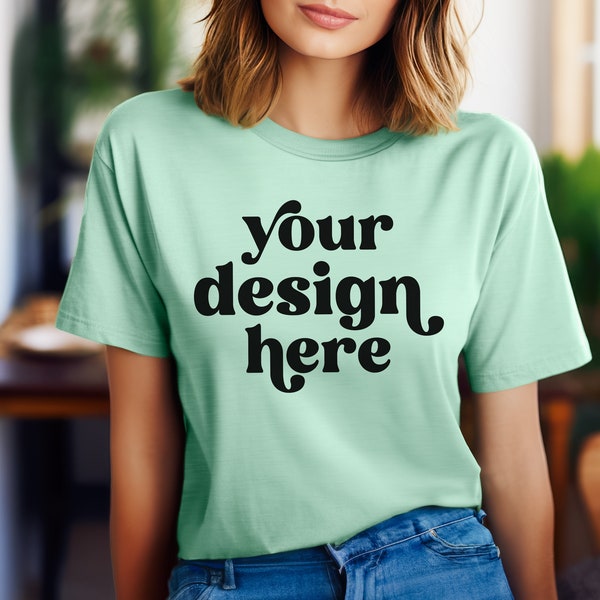 Heather Mint Green Bella Canvas 3001 T-shirt Mockup | Minimalist Lifestyle Mockup | Bella Canvas Heather Color Mockup | Instant Download