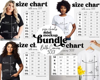 Bella Canvas 3001 Size Chart Mockup Bundle | 4 T-Shirt Size Charts | Bella Canvas Size Guide | Plus Size XS-5XL | Instant Digital Download
