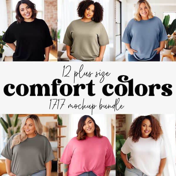 Plus Size Comfort Colors 1717 T-Shirt Mockup Bundle |  Lifestyle Aesthetic Mockups | Plus Size Oversized Diverse Models | Digital Download