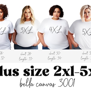 Tabla de tallas Bella Canvas 3001 de talla grande 2XL-5XL / Guía de maquetas de tallas extendidas / Modelos de tallas grandes / Descarga digital