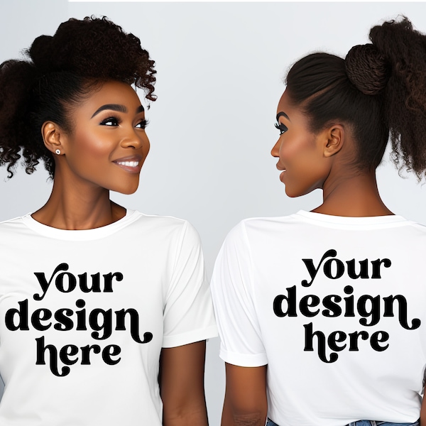 Bella Canvas 3001 T-shirt Mockup Front & Back | Diverse Black Model | Clean Minimalist Photo Studio Background | Instant Digital Download