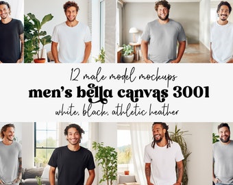 Bella Canvas 3001 Mockup Men | Mens T-Shirt Mockup Bundle | Bella Canvas 3001 Unisex Mockup Black Athletic Heather | Male Model Shirt Mockup