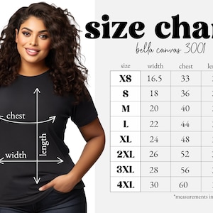 Bella Canvas 3001 Tabla de tallas / Cuatro maquetas de tablas de tallas de camisetas XS-5XL / Guía de tallas de Bella Canvas / Modelo indio / Descarga digital