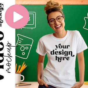 Video Mockup Bella Canvas 3001 T-Shirt Mockup | Teacher & School Chalkboard | Animated Video Mockup For Etsy Listings | Digital Download