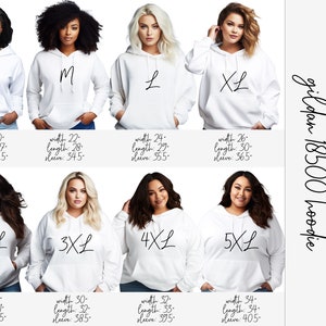 Gildan 18500 Size Chart Mockup Bundle | 4 Hoodie Size Charts | Gildan Size Guide | Plus Size XS-5XL | Diverse Models | Instant Download