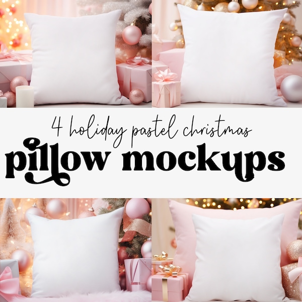 Christmas Pillow Mockup Bundle | Pastel Light Pink Christmas Holiday Cushion Mockups | Print On Demand Graphics | Instant Digital Download