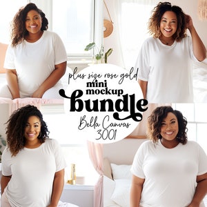 Plus Size Bella Canvas 3001 T-shirt Mockup Bundle |  Lifestyle Aesthetic Mockup | Diverse Curvy Black Plus Size Models | Digital Download