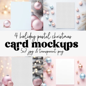 4 Weihnachtskarten Mockups | Pastell Feiertags-Grußkarte Vertikale Mockups | Transparentes PNG Canva Design Bearbeiten | Sofortiger digitaler Download