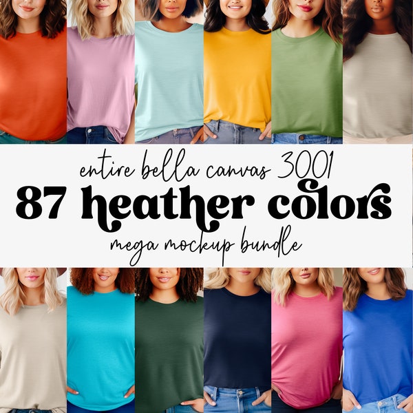 87 Entire Heather Bella Canvas 3001 CVC T-Shirt Mockup Bundle | Diverse Models | Minimalist Boho Lifestyle | AI Photography Instant Download