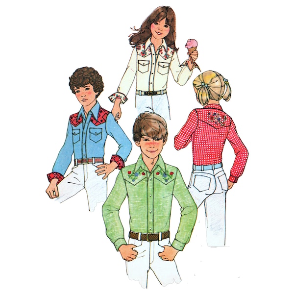 Simplicity 7244 vintage sewing pattern | Boys' and Girls' Shirt | Size 10, Chest 28.5" (72 cm) | 1970s | UNCUT