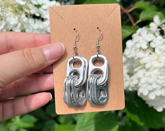 Eco-Friendly Upcycled Soda Can Tab Earrings, Handmade Statement Jewelry, Unique Chain Link Earrings
