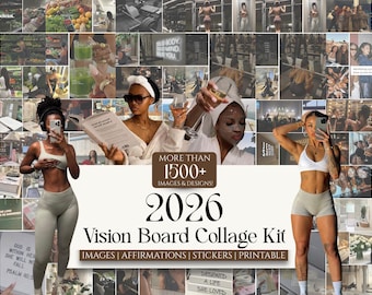 Kit de collage para tablero de visión 2026, descarga digital, imágenes imprimibles para tablero de inspiración y álbum de recortes, noche de manualidades, afirmación de sueños, manifestación de metas.